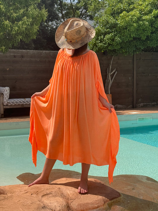 AXELLE - ROBE FLUIDE OVERSIZE ORANGE JUSQU'A LA TAILLE 58