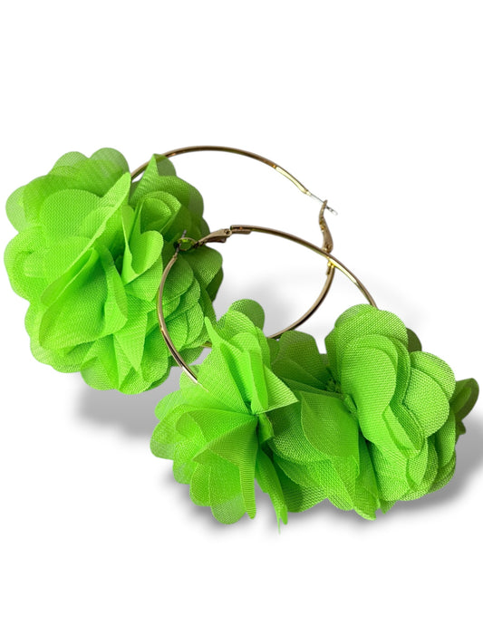 LOLITA - BOUCLES D'OREILLES CREOLES AVEC FLEUR VERTE
