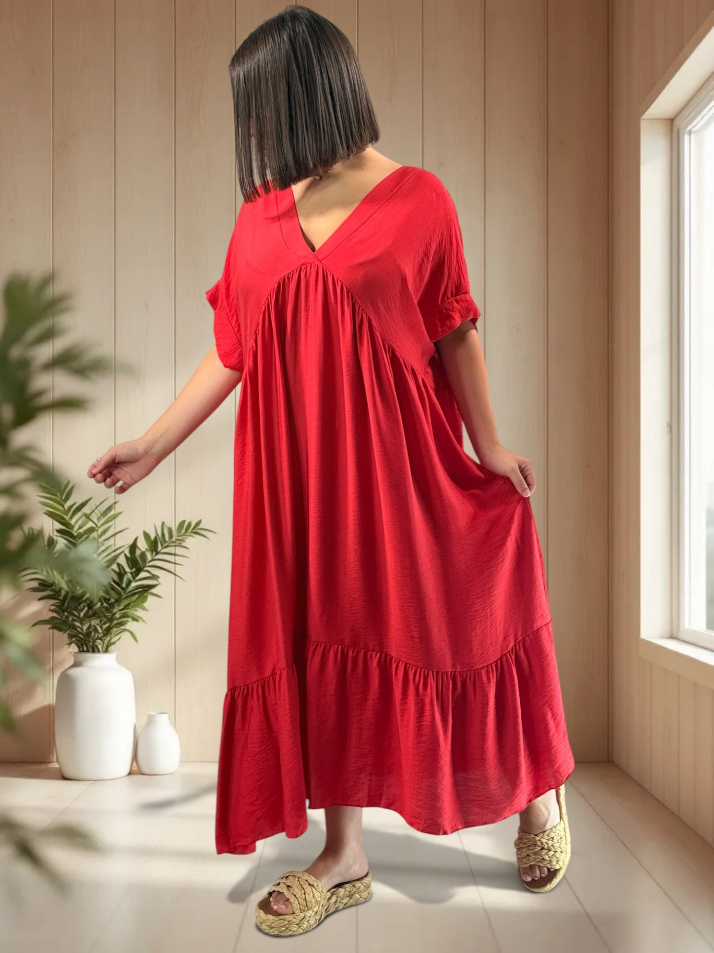 CLOE - ROBE LONGUE ROUGE JUSQU'A LA TAILLE 54