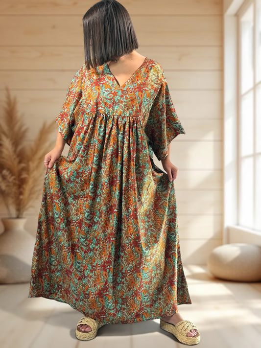 MATHILDA - ROBE LONGUE BOHEME SOIE JUSQU'A LA TAILLE 54