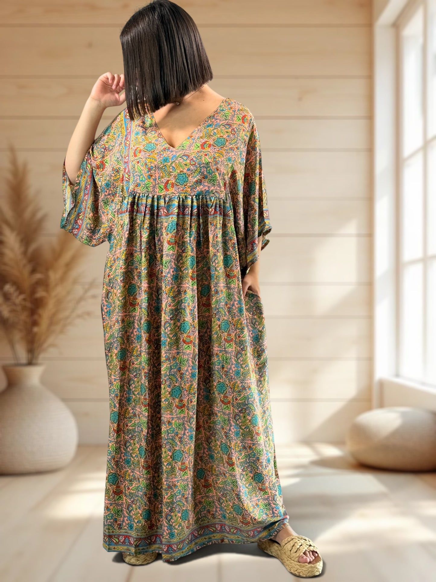 MATHILDA - ROBE LONGUE BOHEME SOIE JUSQU'A LA TAILLE 54