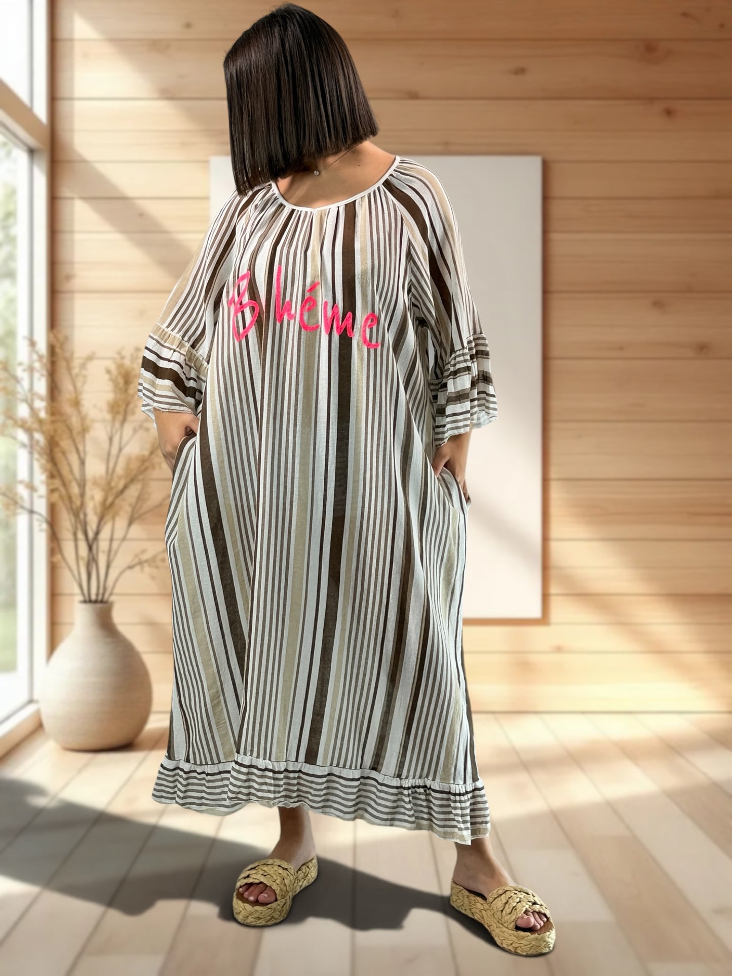 FRANCESCA - ROBE A RAYURE MARRON JUSQU'A LA TAILLE 56