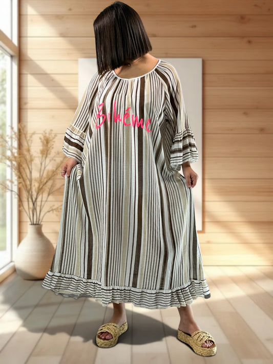 FRANCESCA - ROBE A RAYURE MARRON JUSQU'A LA TAILLE 56