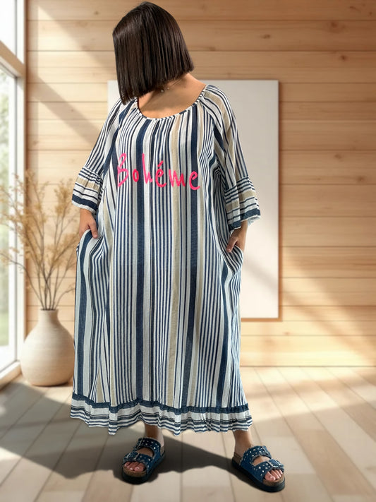 FRANCESCA - ROBE A RAYURE MARINE JUSQU'A LA TAILLE 56