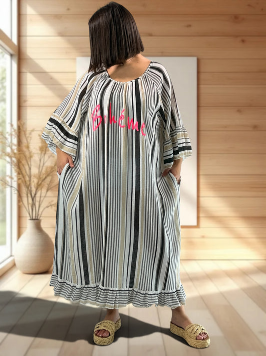 FRANCESCA - ROBE A RAYURE NOIRE JUSQU'A LA TAILLE 56