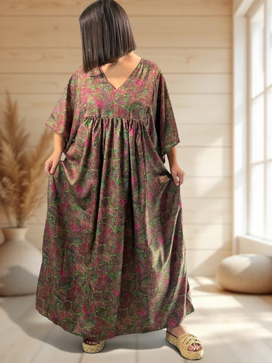 MATHILDA - ROBE LONGUE BOHEME SOIE JUSQU'A LA TAILLE 54
