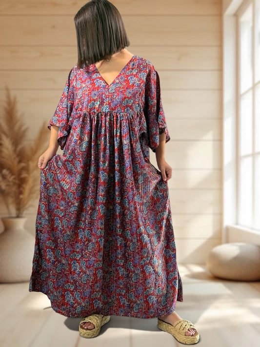 MATHILDA - ROBE LONGUE BOHEME SOIE JUSQU'A LA TAILLE 54