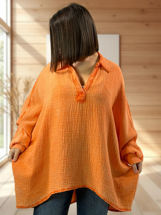 CELINE - TUNIQUE OVERSIZE ORANGE EN GAZE DE COTON JUSQU'A LA TAILLE 56