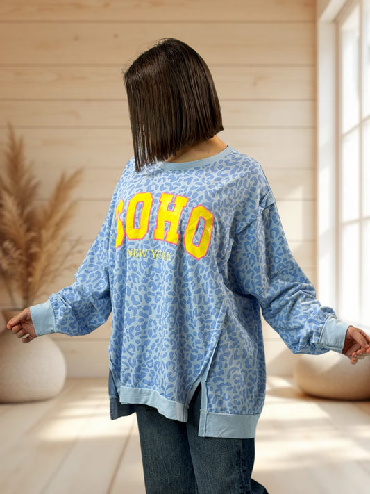 CARLOTA - TEE-SHIRT LEOPARD BLEU JUSQU'A LA TAILLE 54