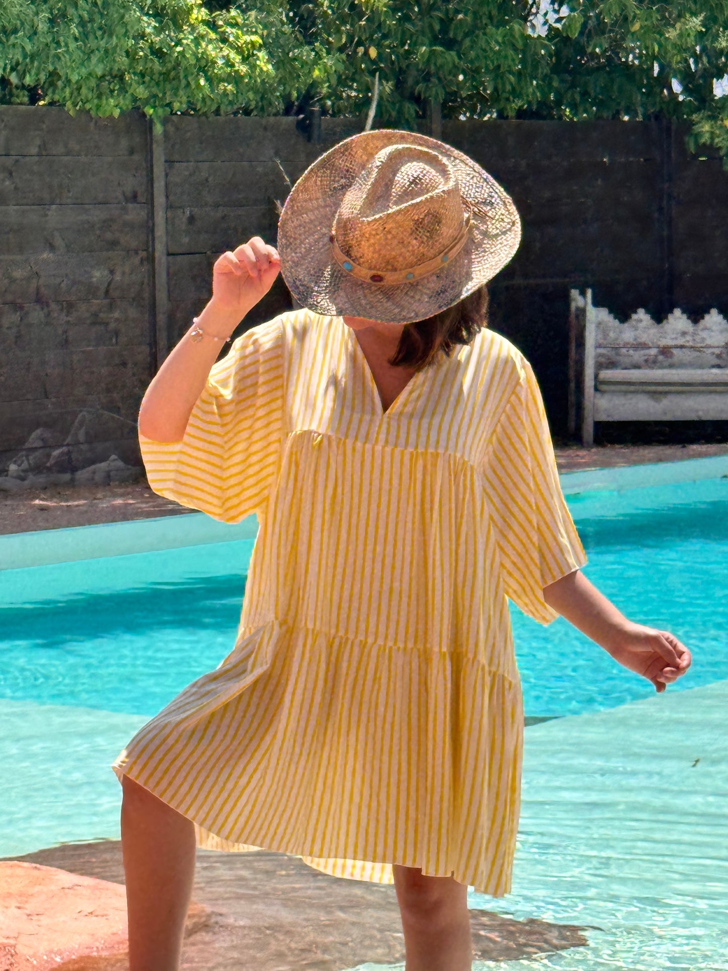 REGINA - ROBE TUNIQUE A RAYURE JAUNE JUSQU'A LA TAILLE 52
