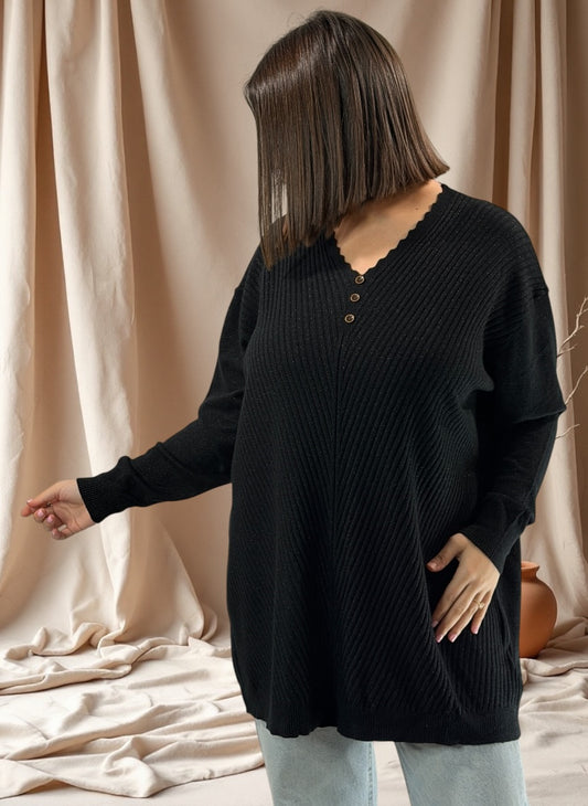 KELLY - PULL NOIR SCINTILLANT JUSQU'A LA TAILLE 52
