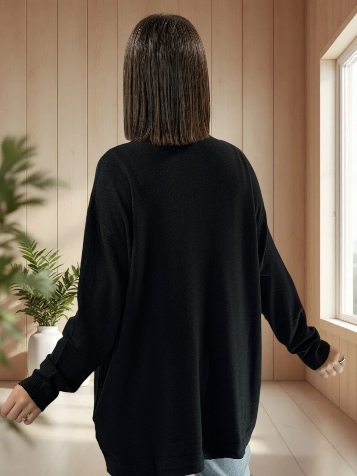 GABBY - PULL NOIR EN MAILLE 2 POCHES JUSQU'A LA TAILLE 54