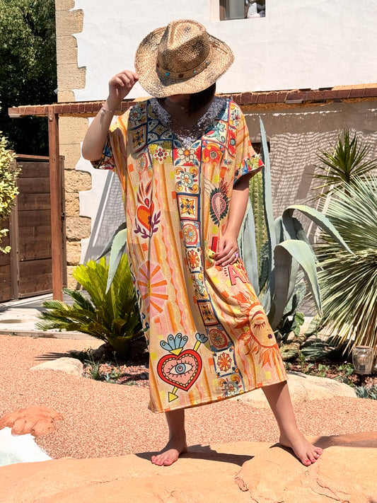 ROSANA - ROBE FLUIDE SCINTILLANTE OVERSIZE A MOTIF JUSQU'A LA TAILLE 50/52 REF7