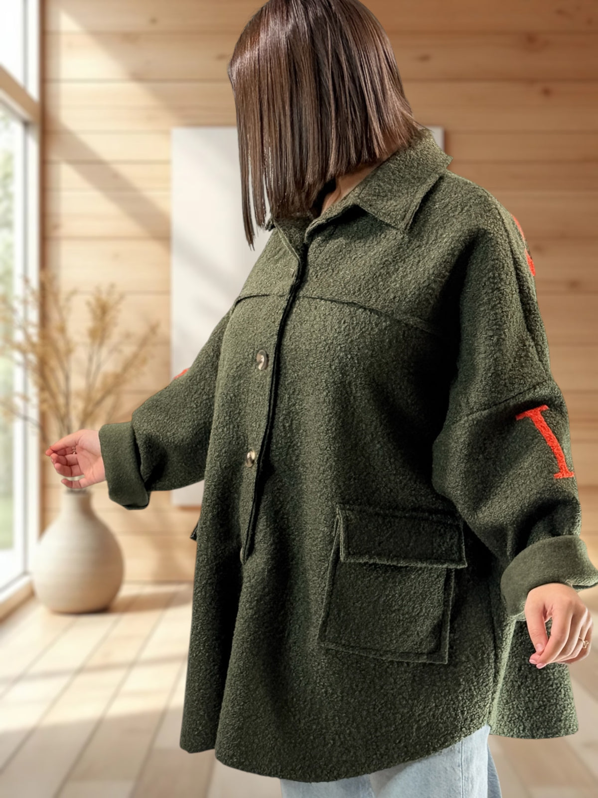 BOSTON - VESTE OVERSIZE KAKI JUSQU'A LA TAILLE 54/56