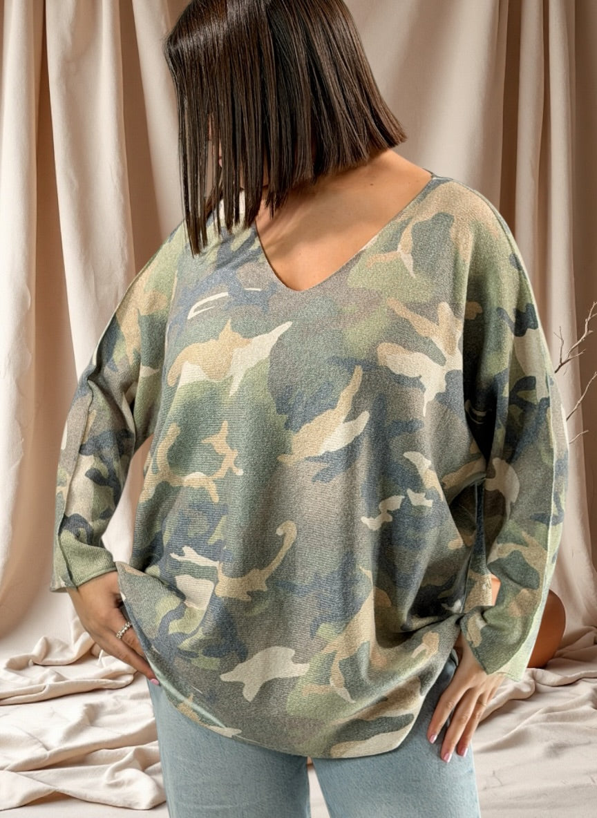 LEONARD - PULL OVERSIZE CAMOUFLAGE JUSQU'A LA TAILLE 54