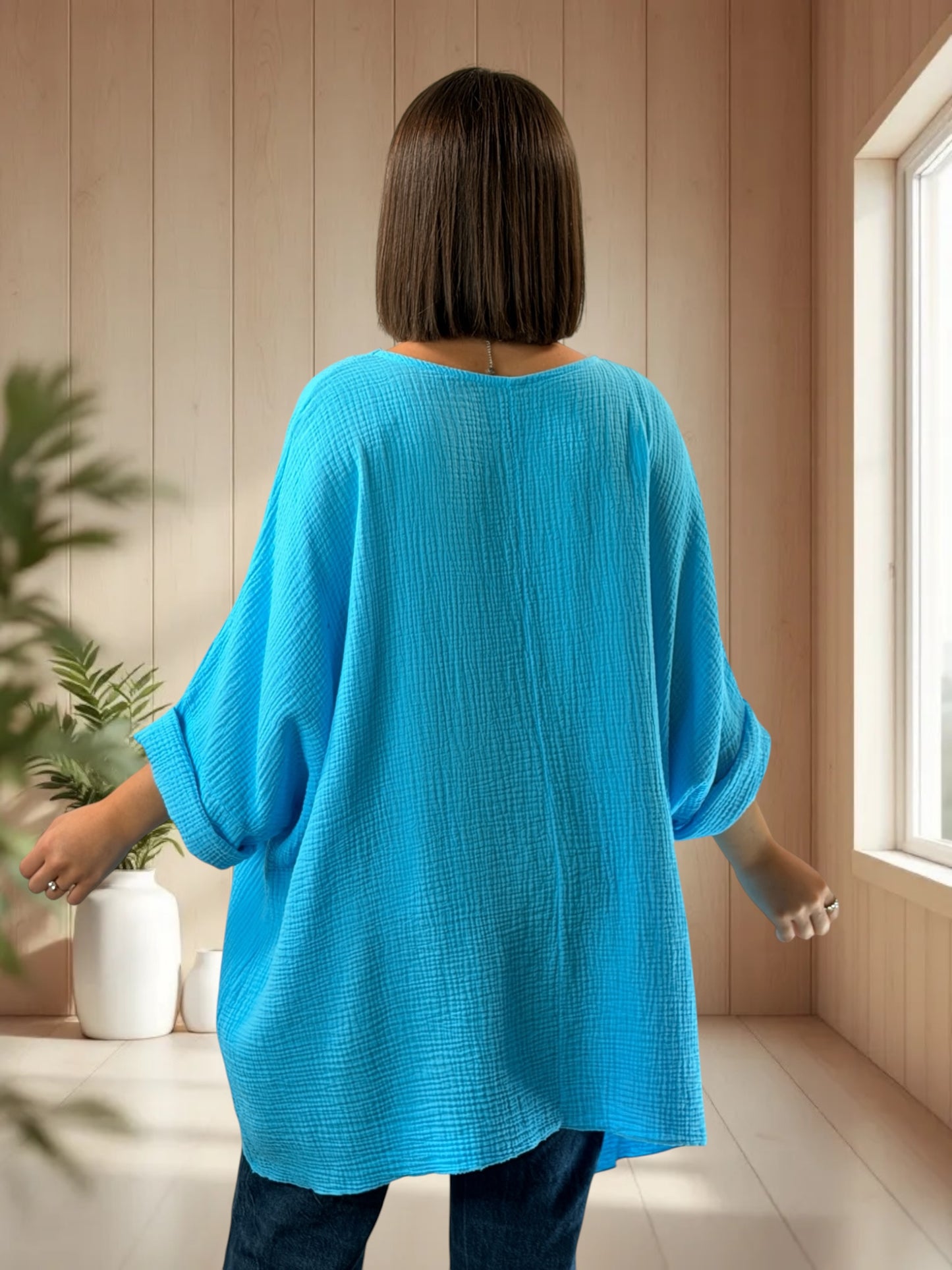 ANAIS - TUNIQUE OVERSIZE LAGON EN GAZE DE COTON JUSQU'A LA TAILLE 58