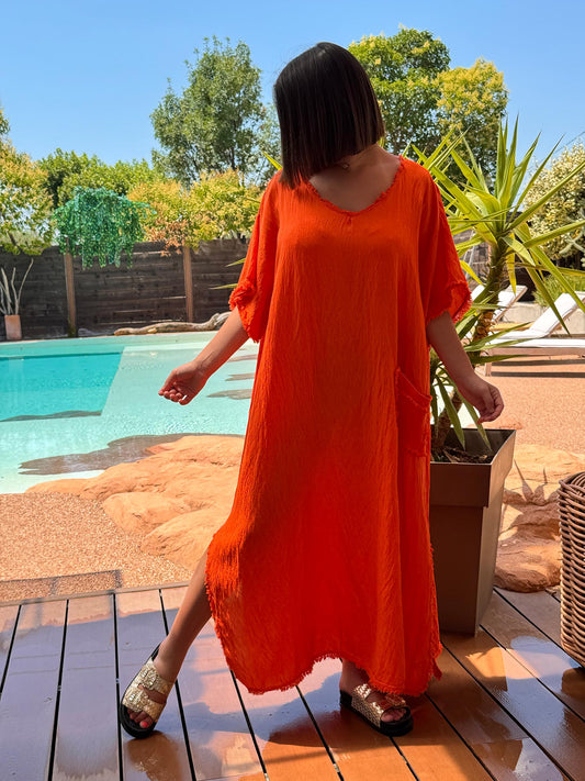 ABBY - ROBE OVERSIZE ORANGE 1 POCHE JUSQU'A LA TAILLE 54
