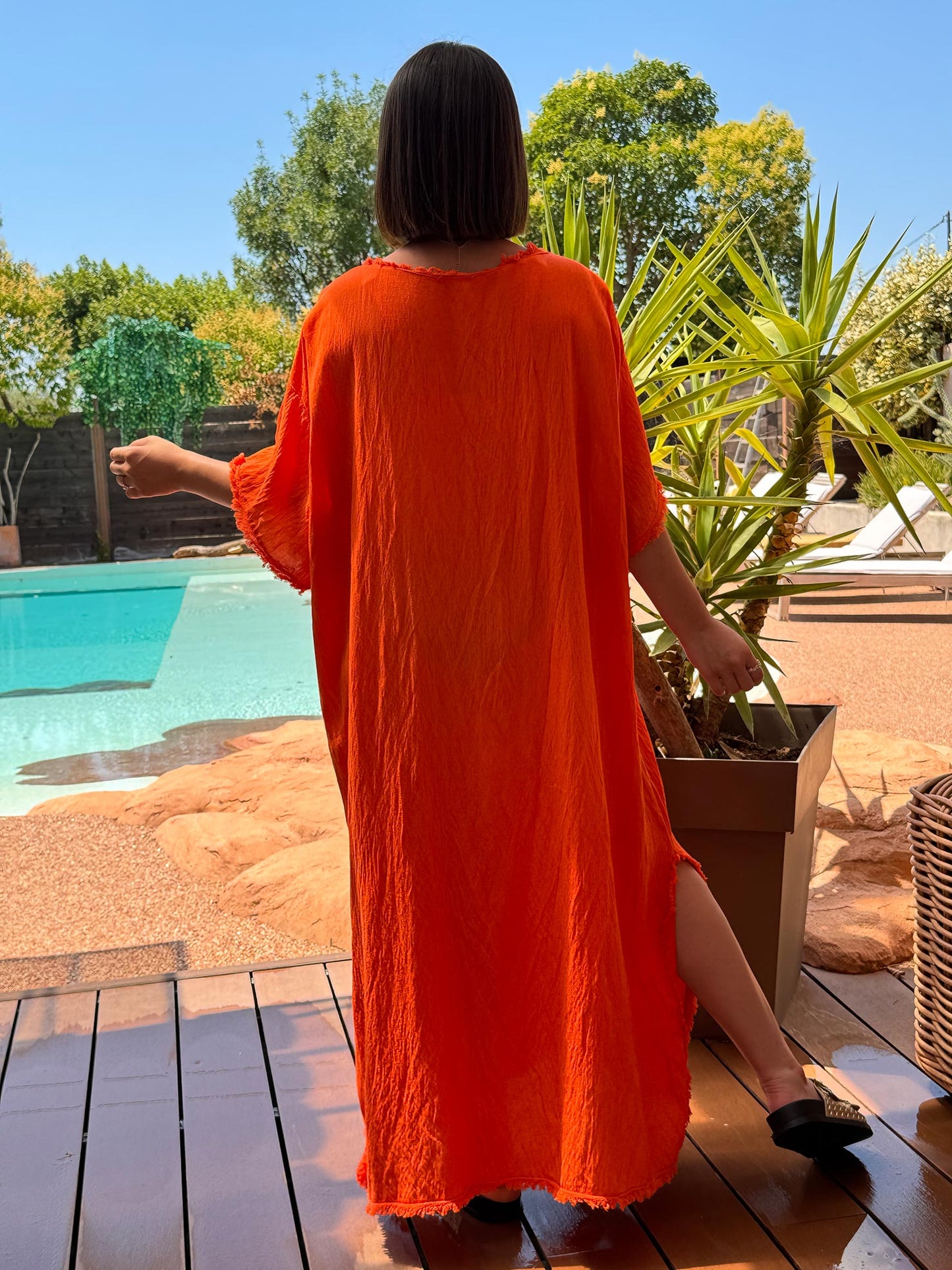 ABBY - ROBE OVERSIZE ORANGE 1 POCHE JUSQU'A LA TAILLE 54