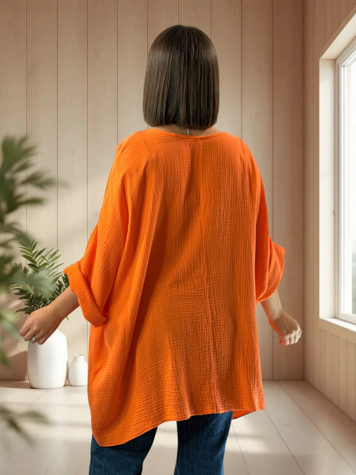 ANAIS - TUNIQUE OVERSIZE ORANGE EN GAZE DE COTON JUSQU'A LA TAILLE 58