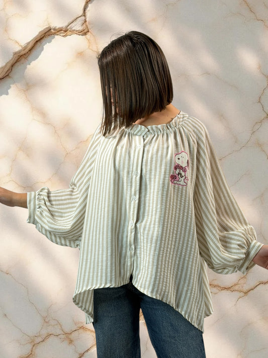SNOOPY - BLOUSE RAYURE TAUPE JUSQU'A LA TAILLE 54