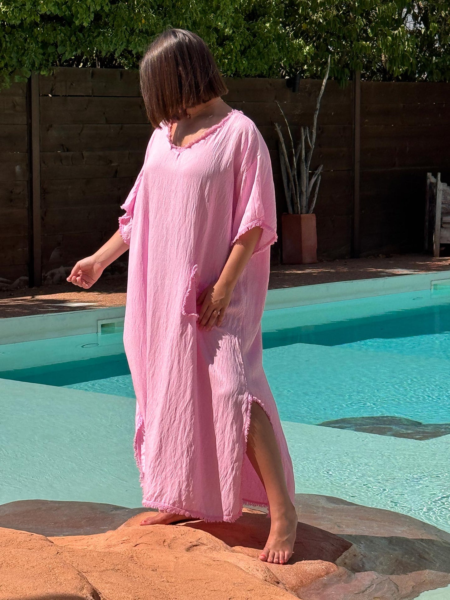 ABBY - ROBE OVERSIZE ROSE 1 POCHE JUSQU'A LA TAILLE 54