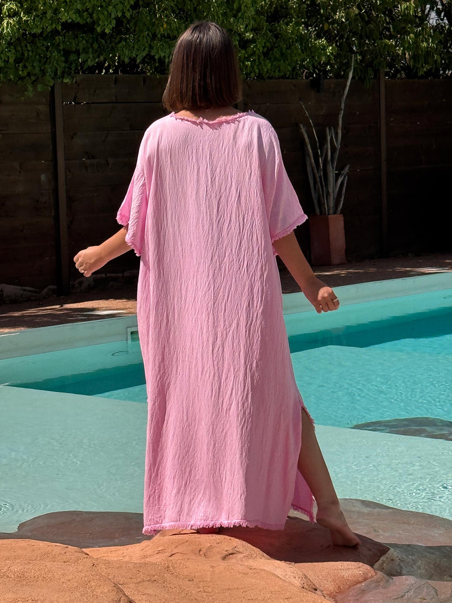 ABBY - ROBE OVERSIZE ROSE 1 POCHE JUSQU'A LA TAILLE 54