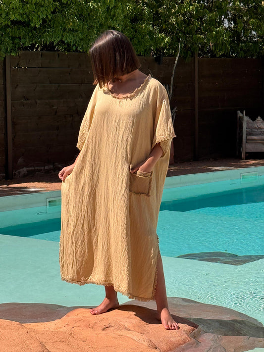 ABBY - ROBE OVERSIZE CAMEL 1 POCHE JUSQU'A LA TAILLE 54