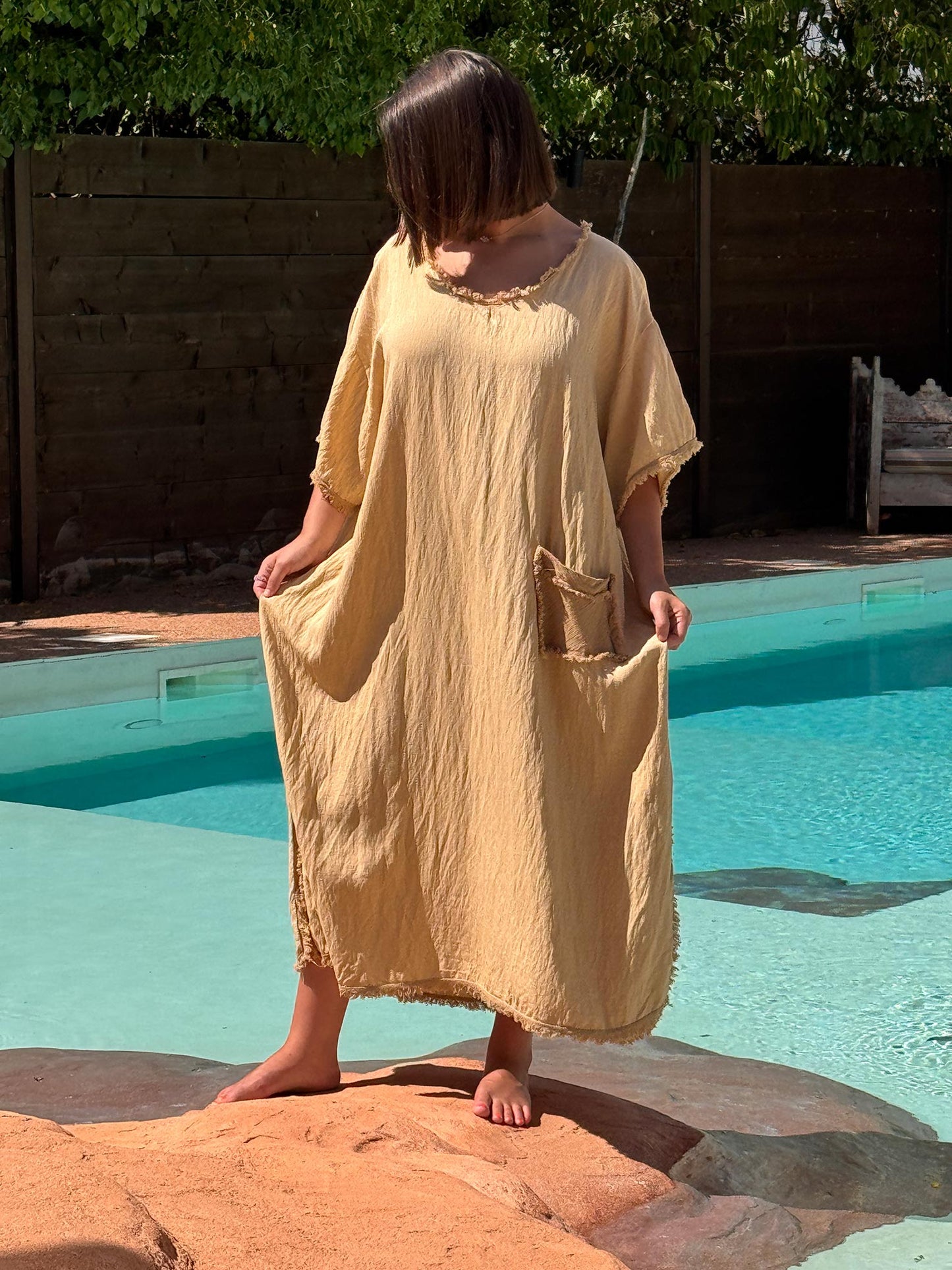 ABBY - ROBE OVERSIZE CAMEL 1 POCHE JUSQU'A LA TAILLE 54