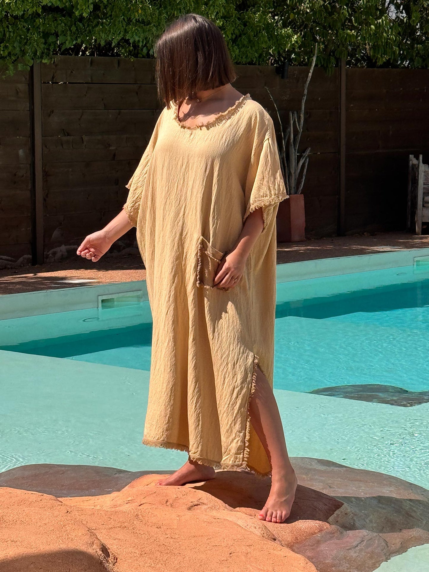 ABBY - ROBE OVERSIZE CAMEL 1 POCHE JUSQU'A LA TAILLE 54