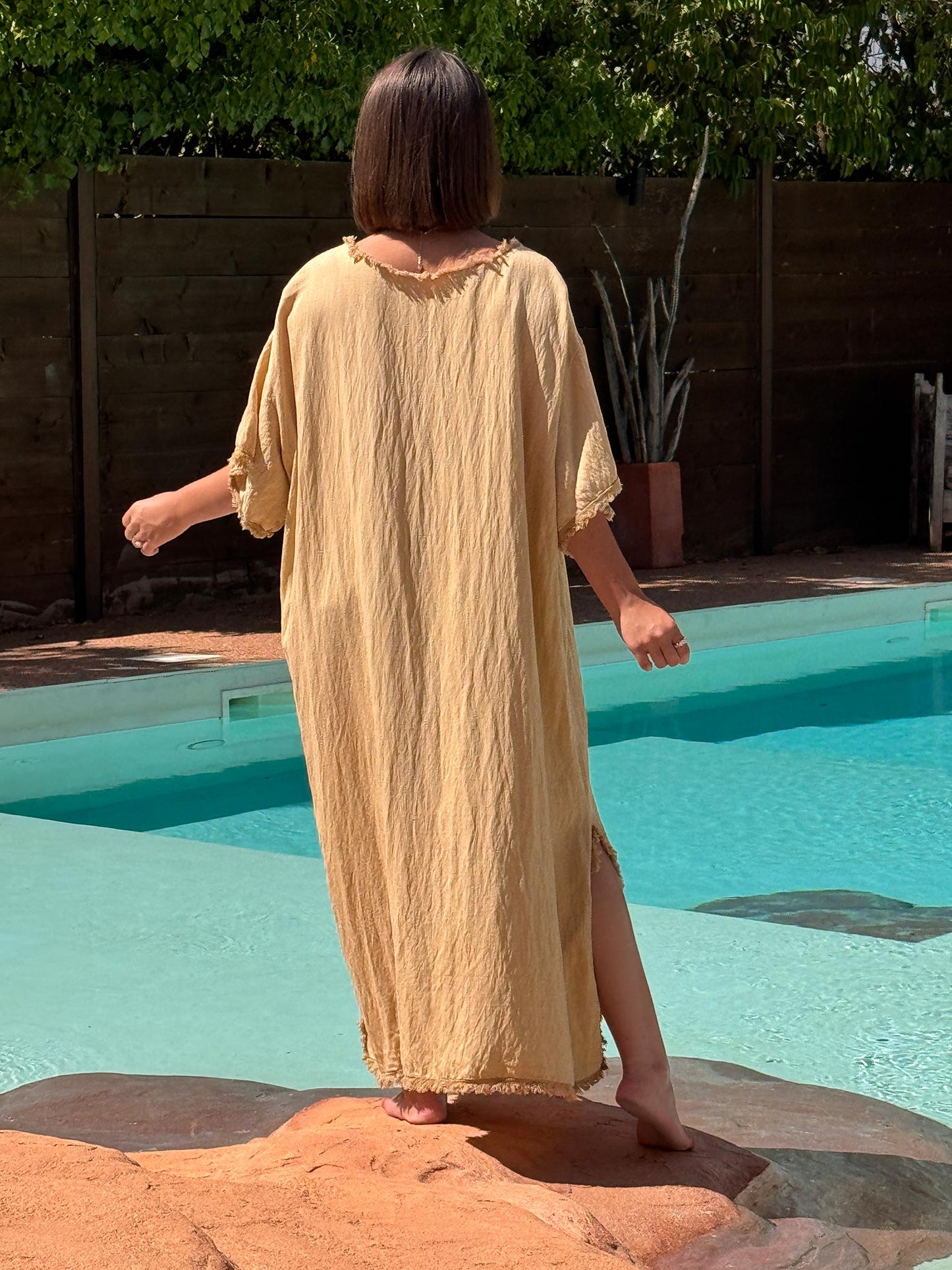 ABBY - ROBE OVERSIZE CAMEL 1 POCHE JUSQU'A LA TAILLE 54