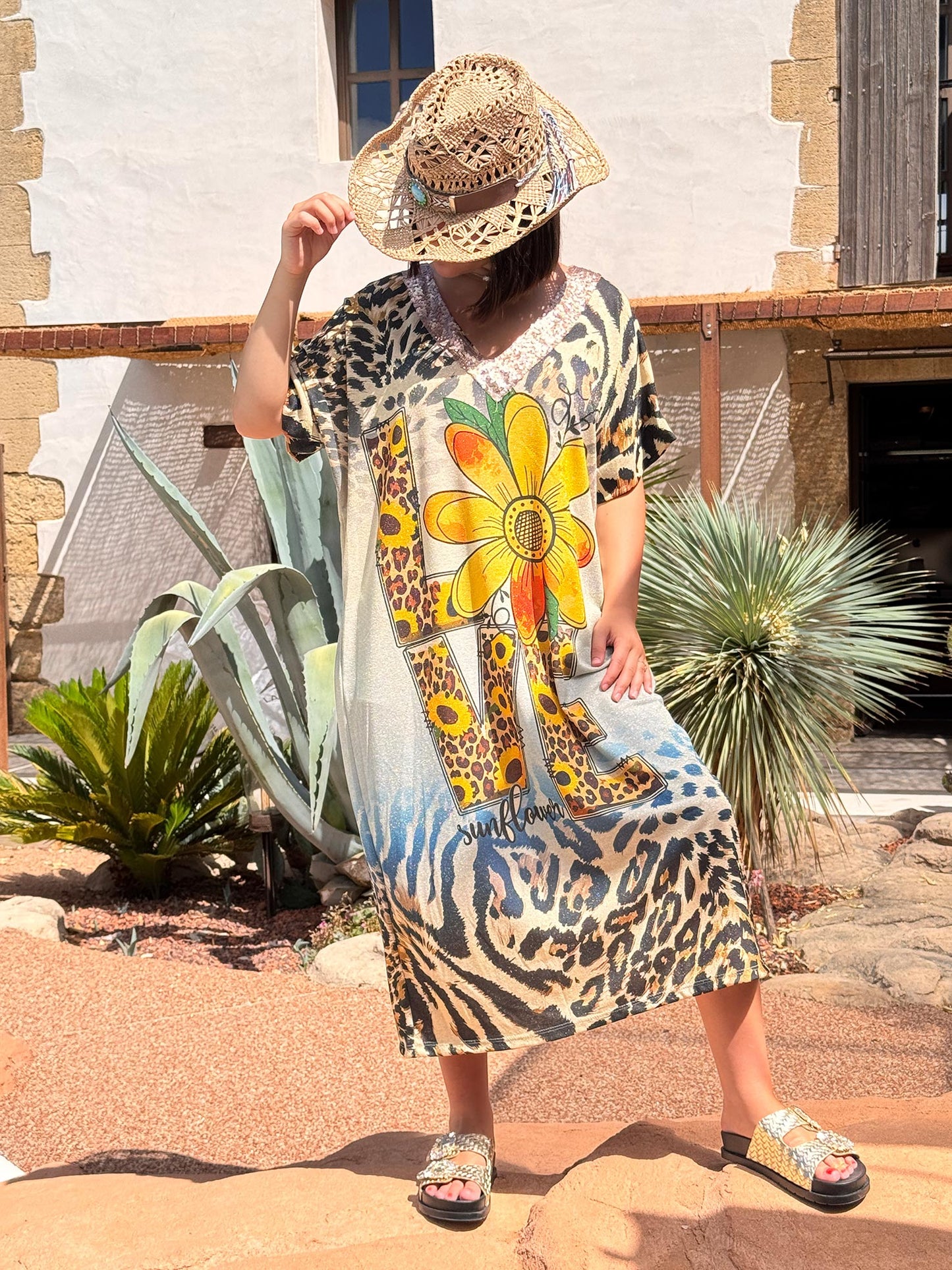 ROSANA - ROBE FLUIDE SCINTILLANTE OVERSIZE JUSQU'A LA TAILLE 50/52 REF12