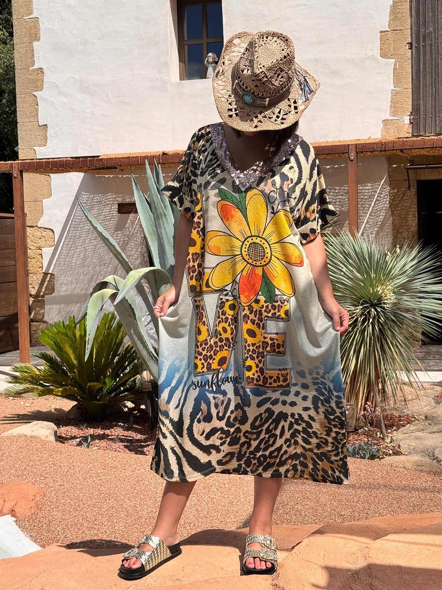 ROSANA - ROBE FLUIDE SCINTILLANTE OVERSIZE JUSQU'A LA TAILLE 50/52 REF12