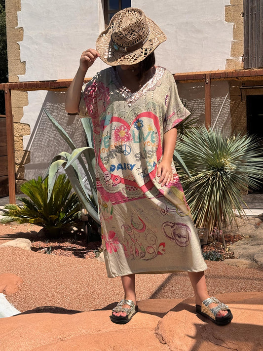 ROSANA - ROBE FLUIDE SCINTILLANTE OVERSIZE JUSQU'A LA TAILLE 50/52 REF9