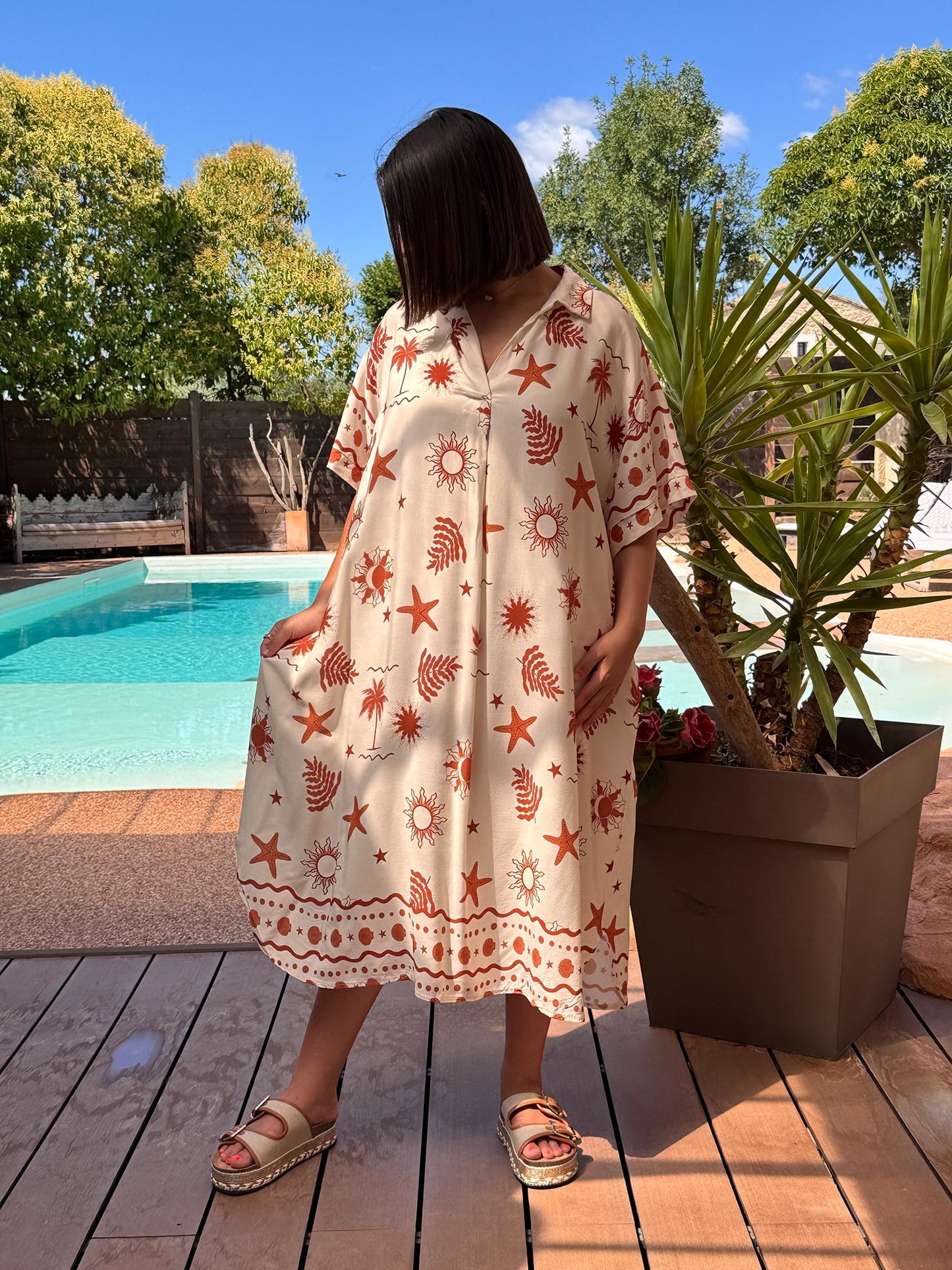 HORTENCE - ROBE OVERSIZE MOTIF ROUX JUSQU'A LA TAILLE 54