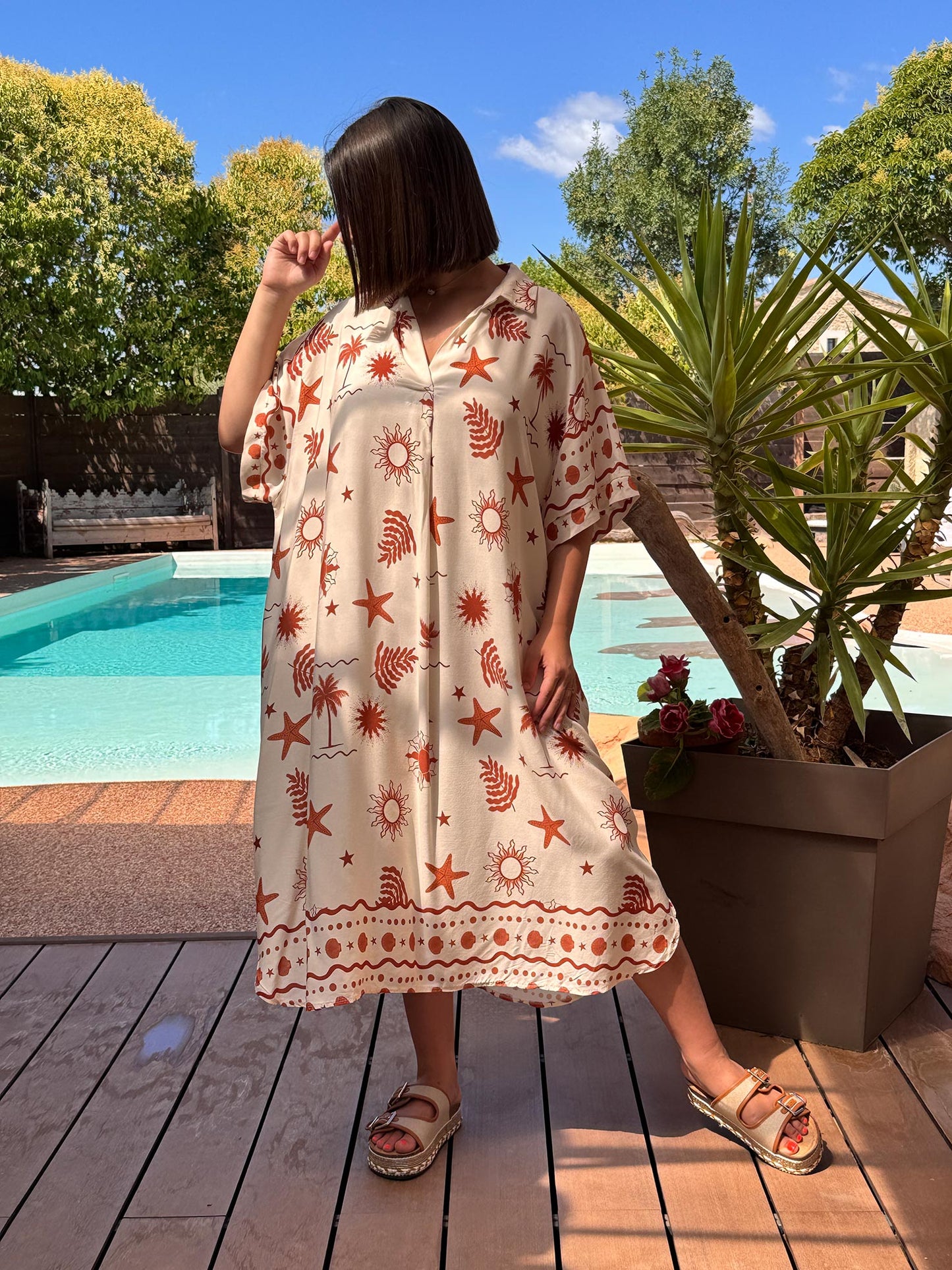 HORTENCE - ROBE OVERSIZE MOTIF ROUX JUSQU'A LA TAILLE 54