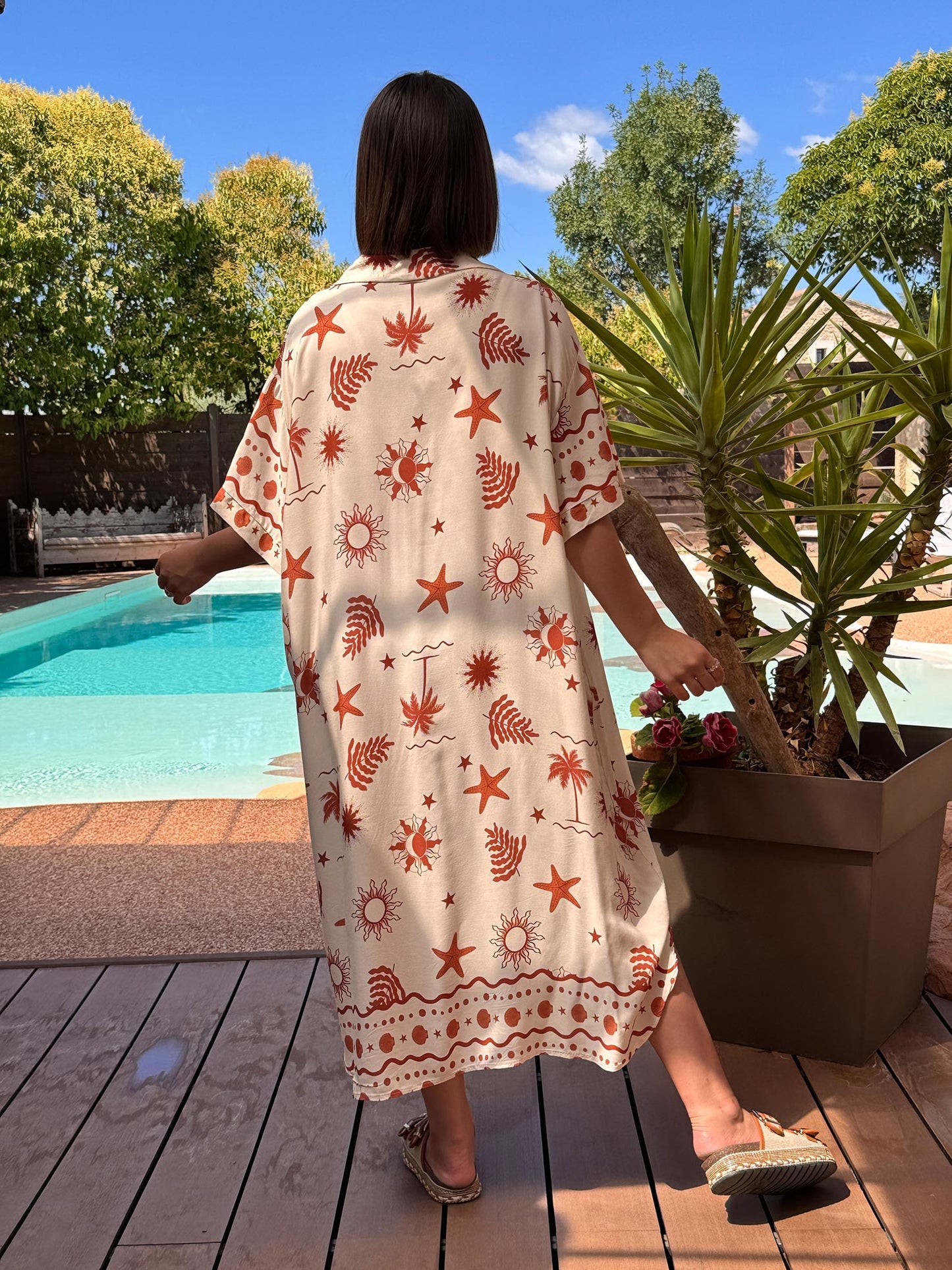HORTENCE - ROBE OVERSIZE MOTIF ROUX JUSQU'A LA TAILLE 54
