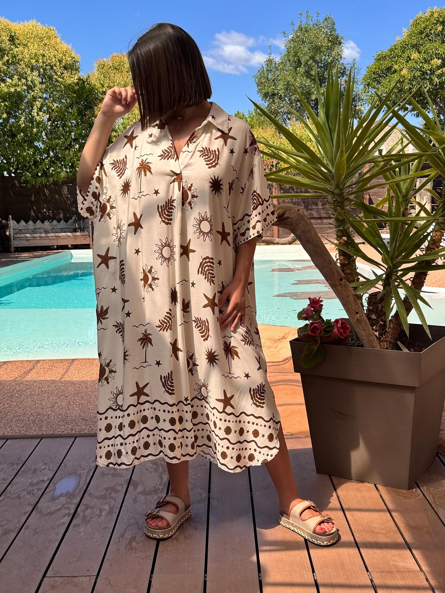 HORTENCE - ROBE OVERSIZE MOTIF MARRON JUSQU'A LA TAILLE 54