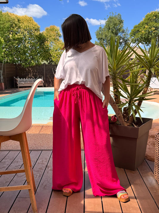 HUGO - PANTALON FLUIDE FUCHSIA TAILLE 46/48 A 54