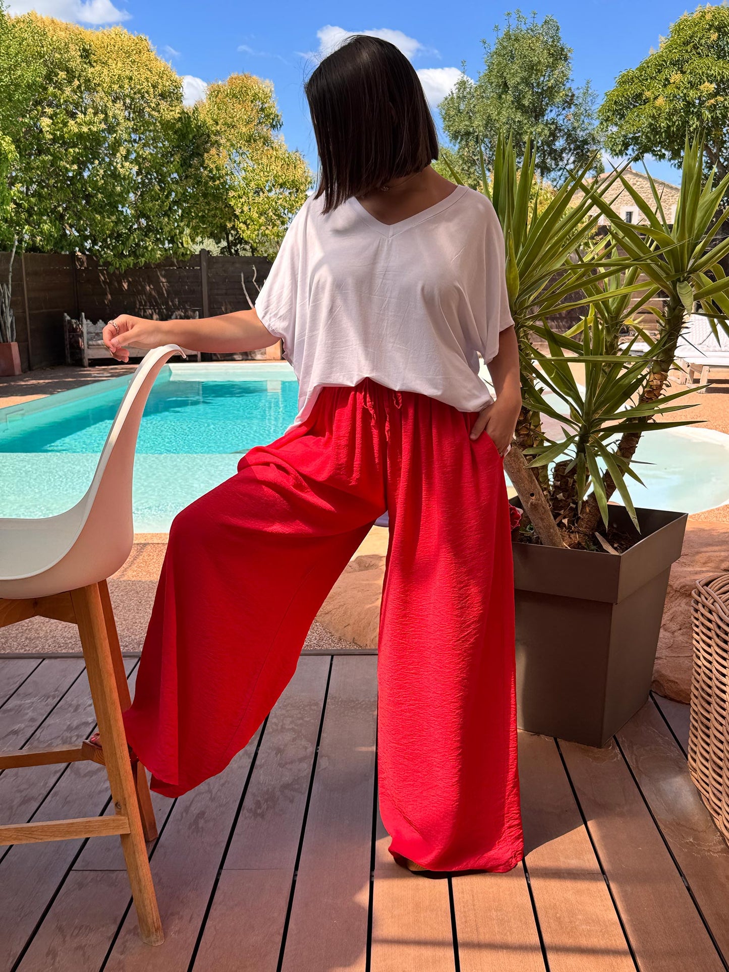 HUGO - PANTALON FLUIDE ROUGE TAILLE 46/48 A 54
