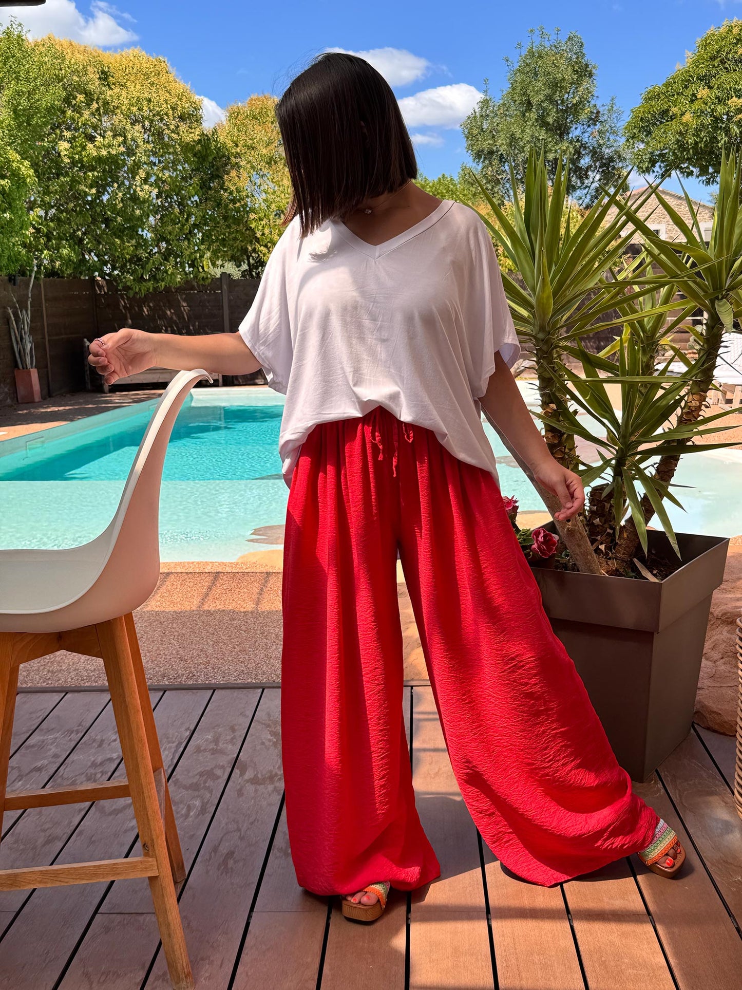 HUGO - PANTALON FLUIDE ROUGE TAILLE 46/48 A 54