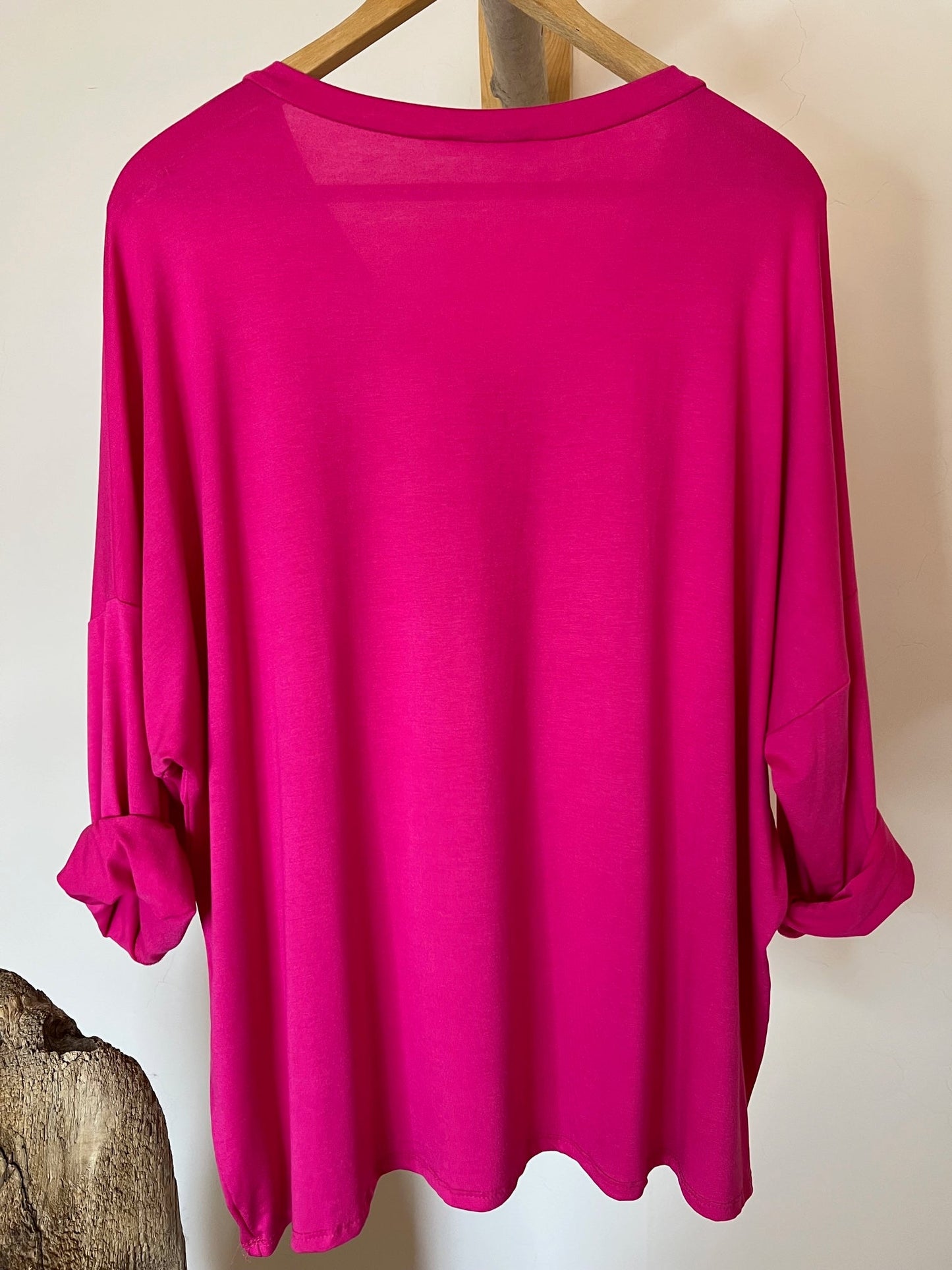 BASTIEN - T-SHIRT EN VISCOSE FUCHSIA MANCHES LONGUES JUSQU'A LA TAILLE 52/54