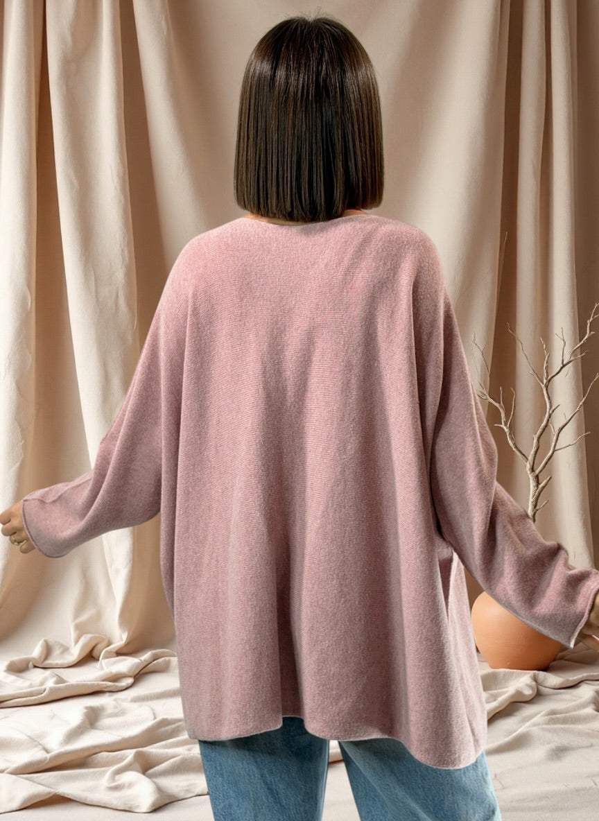 PAOLA - PULL OVERSIZE ROSE JUSQU'A LA TAILLE 54/56