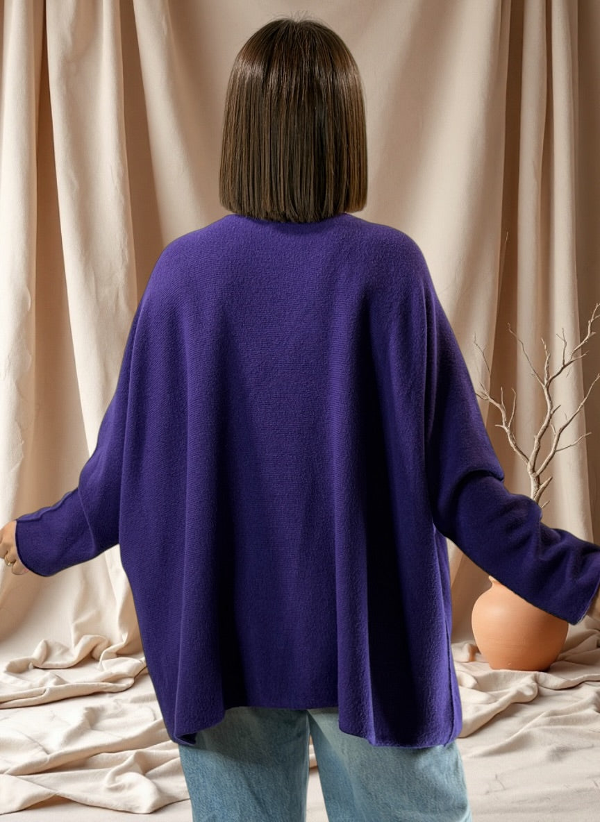 PAOLA - PULL OVERSIZE VIOLET JUSQU'A LA TAILLE 54/56