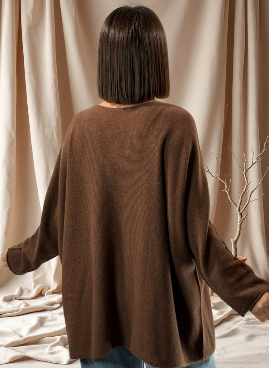 PAOLA - PULL OVERSIZE MARRON JUSQU'A LA TAILLE 54/56