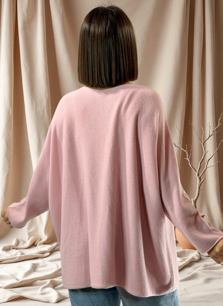 PAOLA - PULL OVERSIZE ROSE JUSQU'A LA TAILLE 54/56