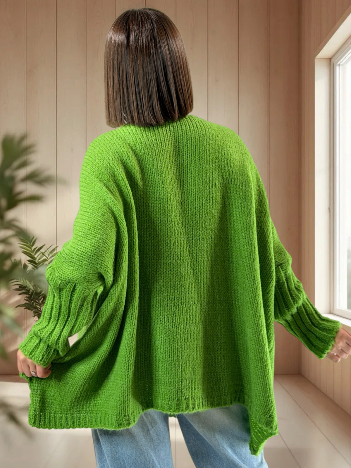 VICTORINE - PULL OVERSIZE VERT POMME JUSQU'A LA TAILLE 54