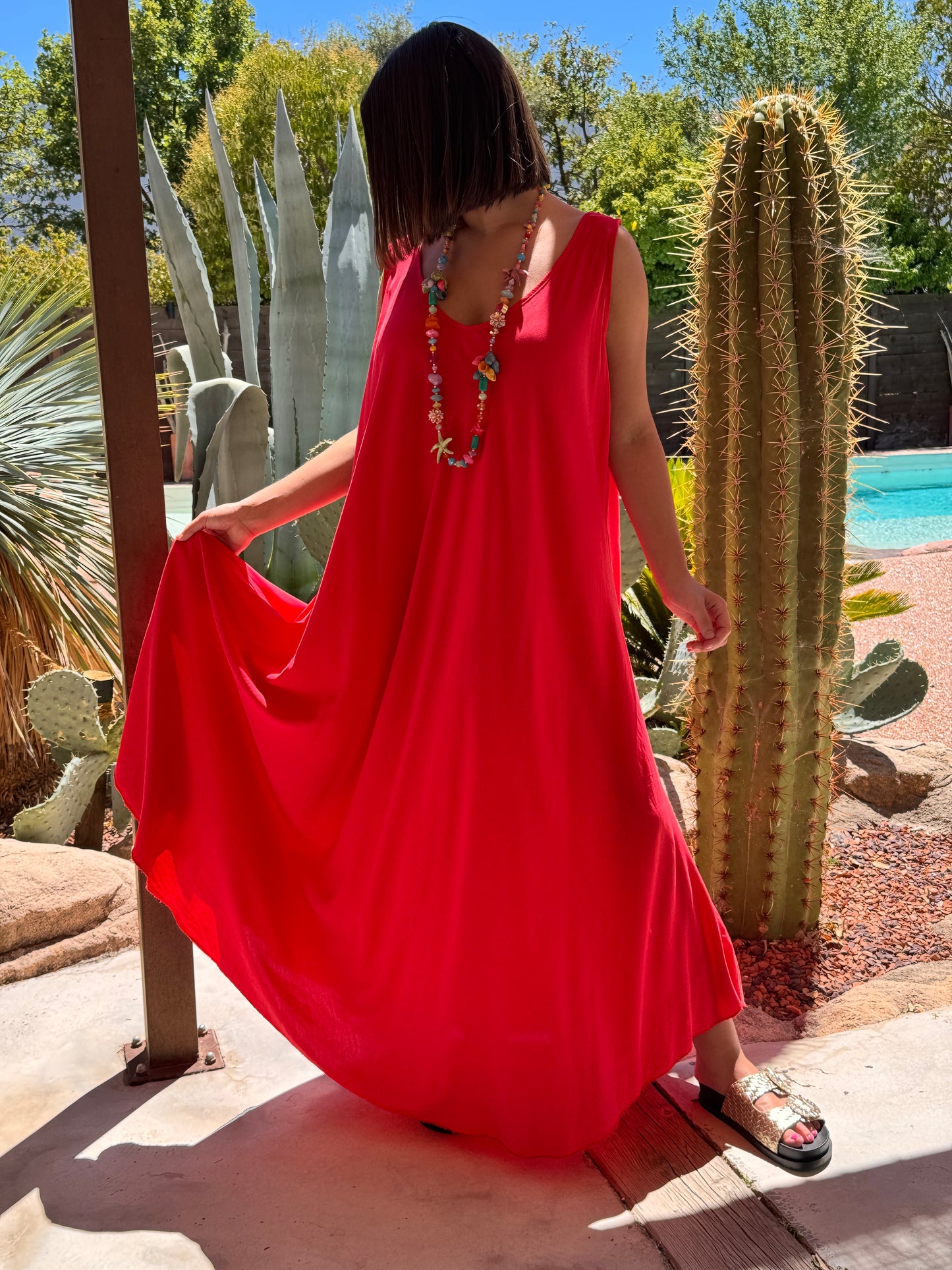 LYLOU - ROBE LONGUE ROUGE VISCOSE JUSQU'A LA TAILLE 54