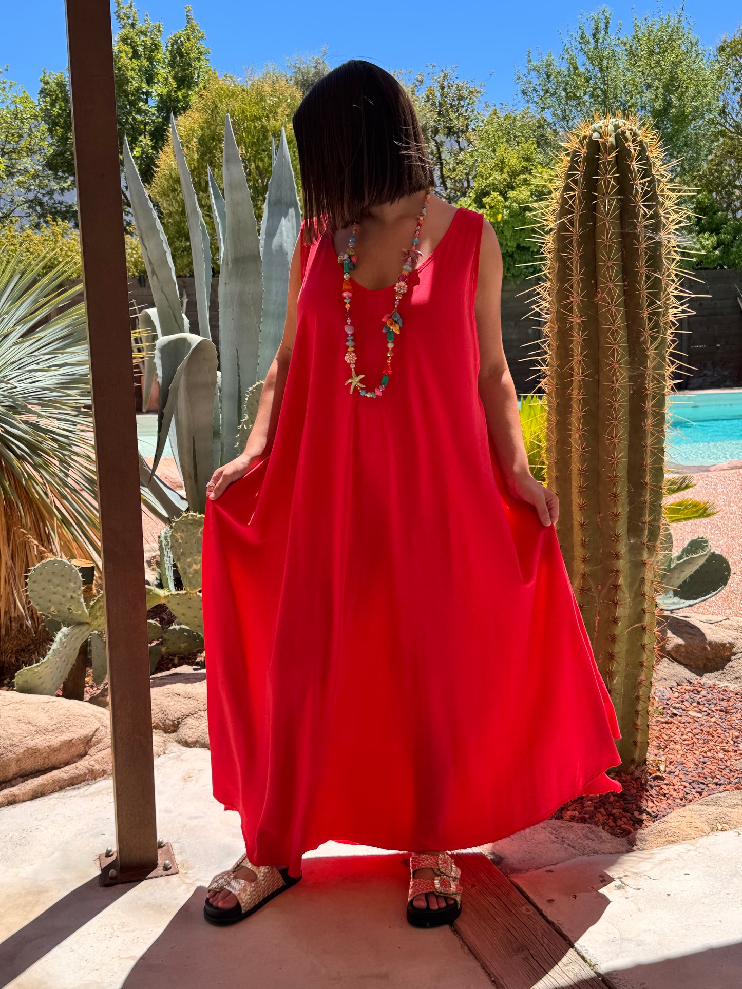 LYLOU - ROBE LONGUE ROUGE VISCOSE JUSQU'A LA TAILLE 54
