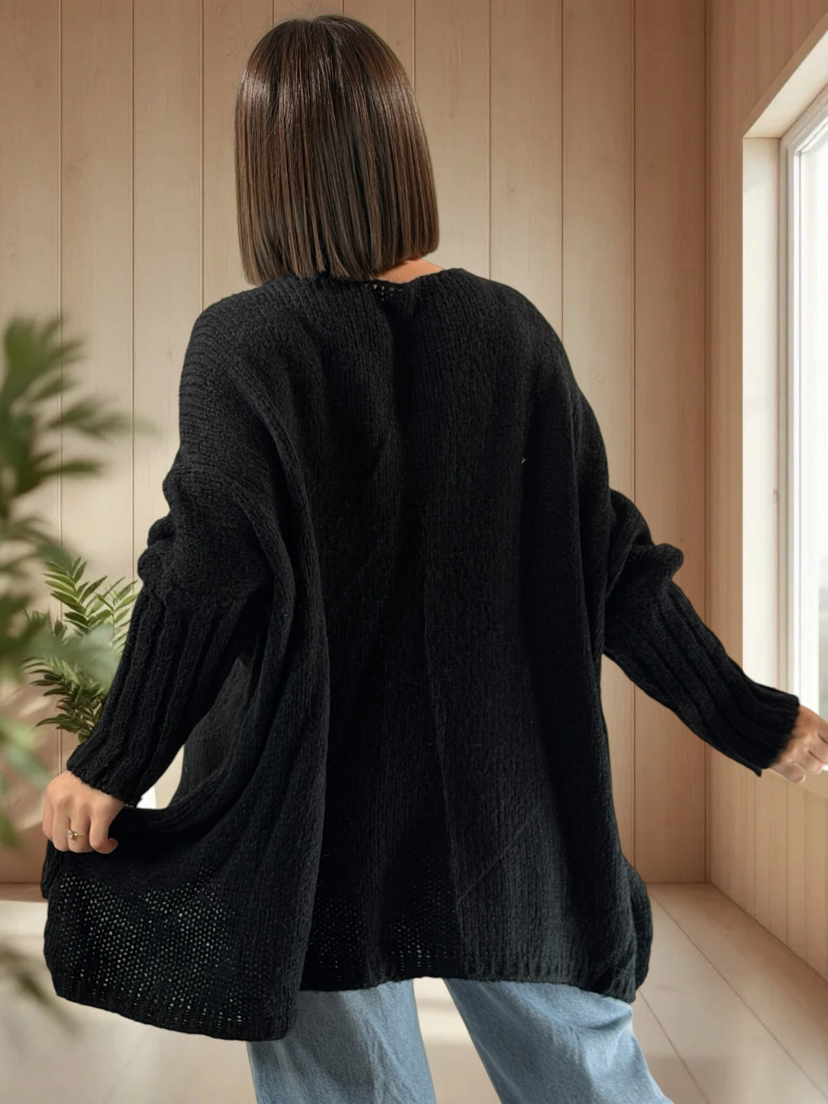 VICTORINE - PULL OVERSIZE NOIR JUSQU'A LA TAILLE 54