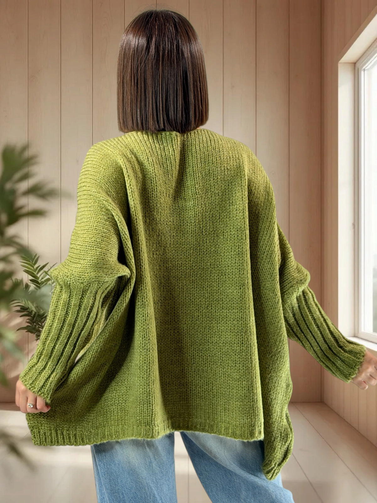 VICTORINE - PULL OVERSIZE VERT OLIVE JUSQU'A LA TAILLE 54